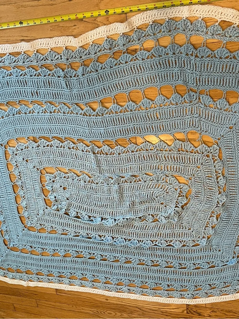 Handmade Light Blue Crochet Throw with Cream Border